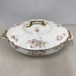 Haviland Limoges Lidded Tureen w Pink Flowers & Gold Trim France